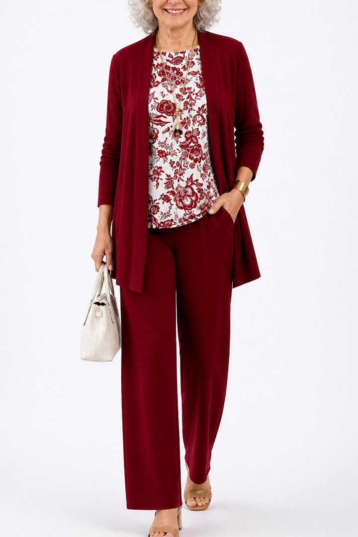 Wearbella – Botanical Print Cardigan, Top And Pants Set
