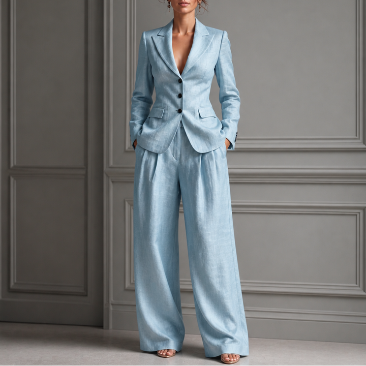 Linelle – Pleated High-Waist Wide-Leg Blazer Suit Set