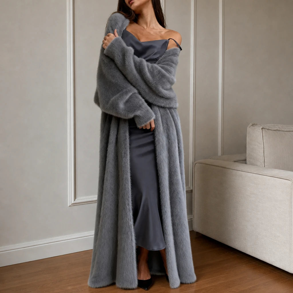Veloura – Long Plush Faux-Mink Knit Coat