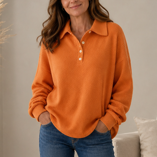 Wovella – Waffle-Knit Relaxed Pullover Top