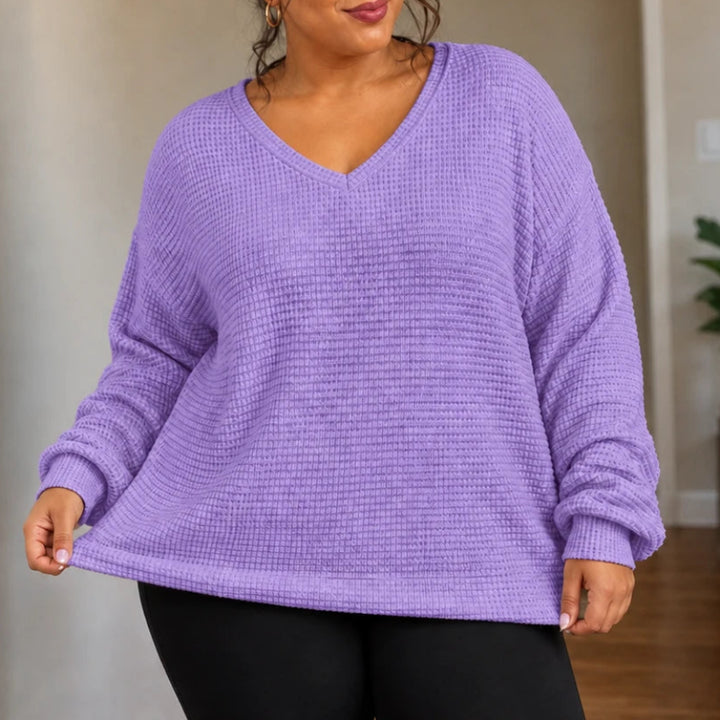 Vellune – V-Neck Waffle-Knit Long Sleeves Sweater