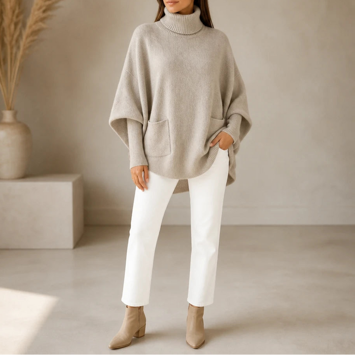 Veloura – Oversized Turtleneck Pocket Poncho Sweater