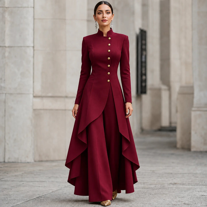 Vellora – Asymmetric Ruffled Tunic And Wide-Leg Pants Set