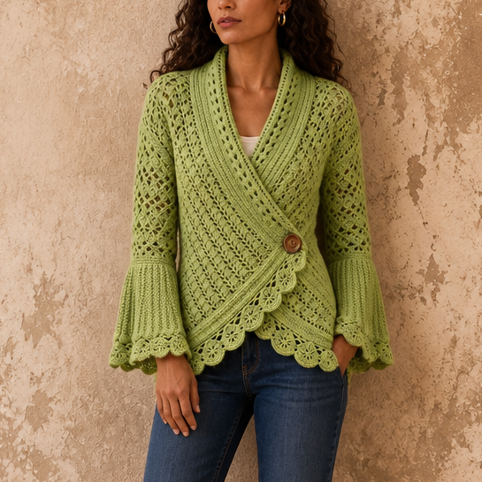 Mayfield – Crochet Scalloped Hem Wrap Cardigan