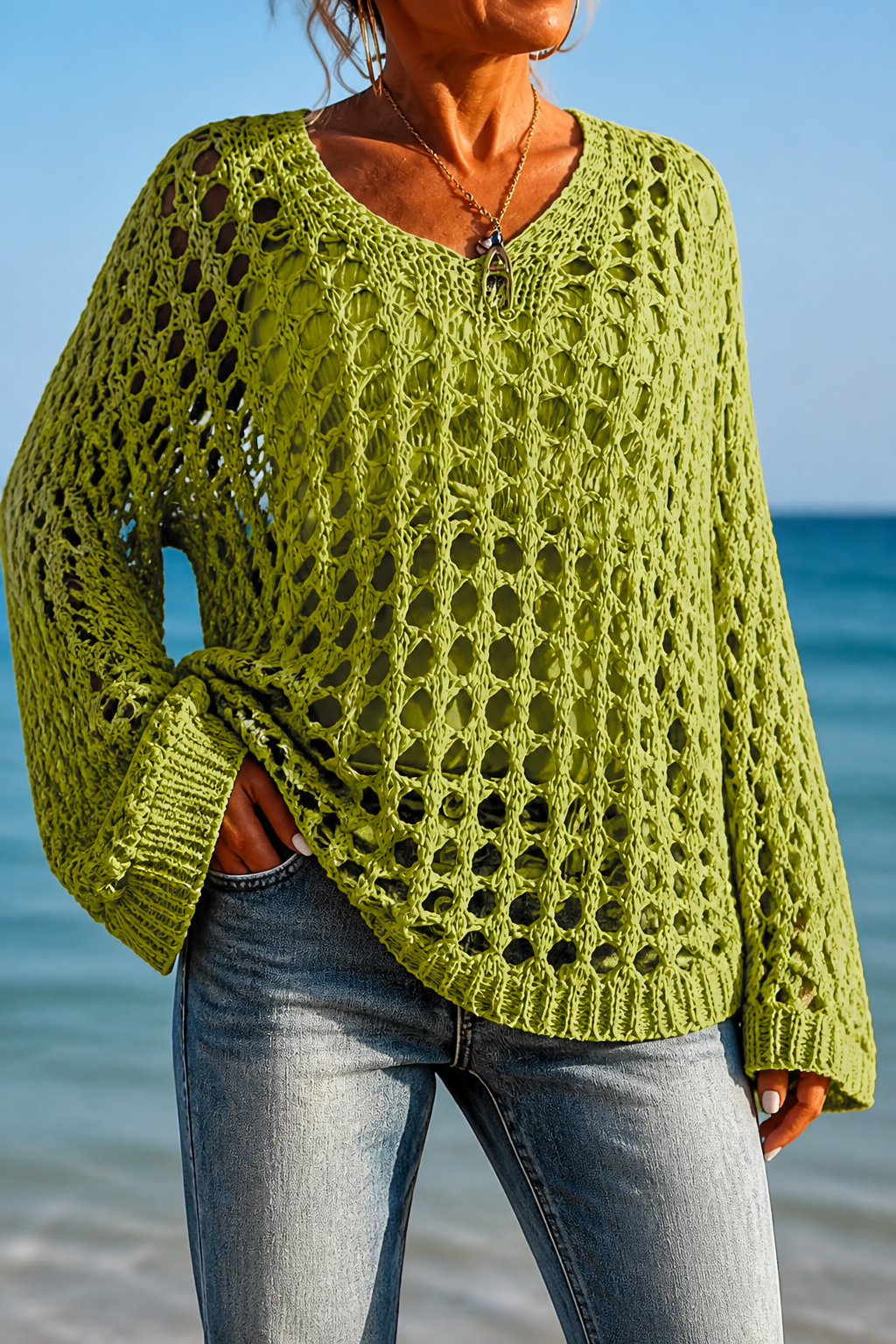 Sunlace – Open-Knit Off-Shoulder Oversized Sweater