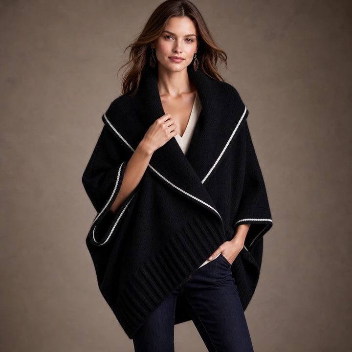 Drapella – Contrast-Trim Draped Knit Cardigan