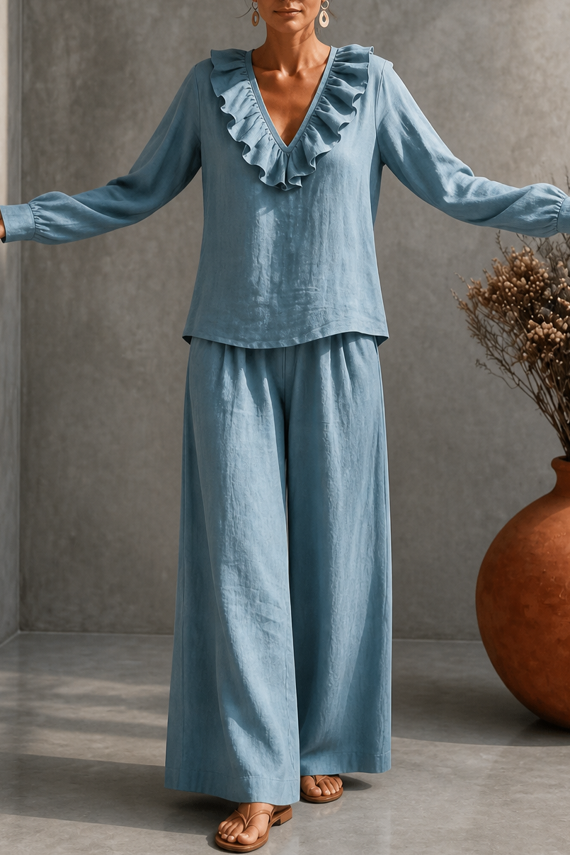 Wearbella – Wide-Leg V-Neck Two-Piece Set