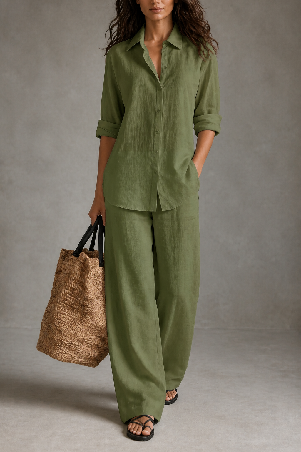 Setwell – Wide-Leg Pants And Shirt Two-Piece Set