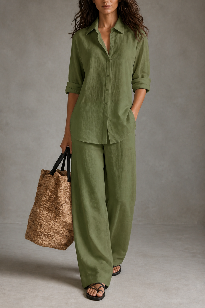 Setwell – Wide-Leg Pants And Shirt Two-Piece Set