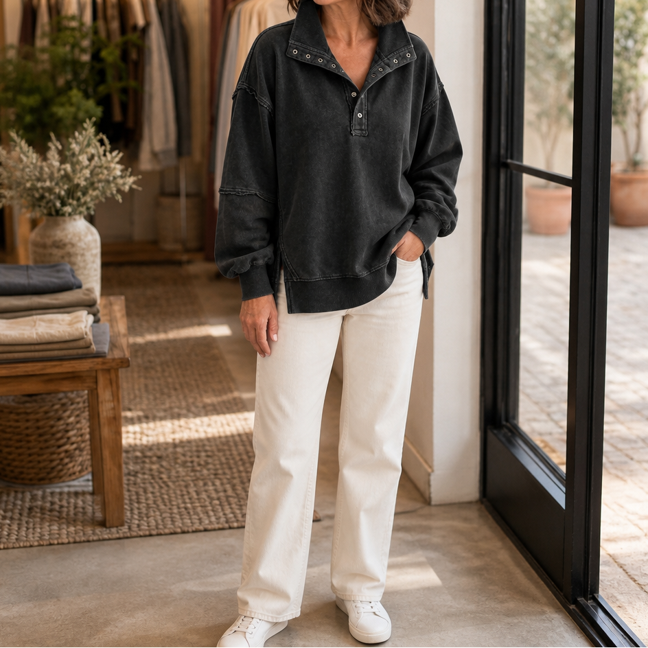 Draperie – Raw-Edge Split-Cuff Snap Placket Henley