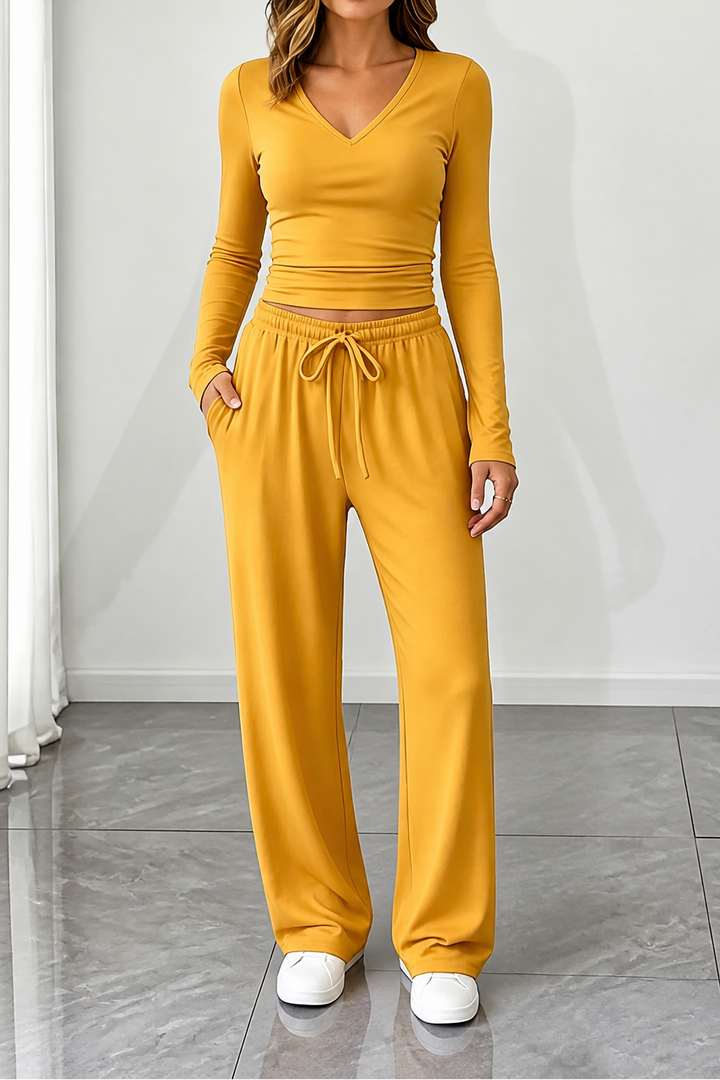 Wearbella – V-Neck Crop Top And Wide-Leg Pants Set