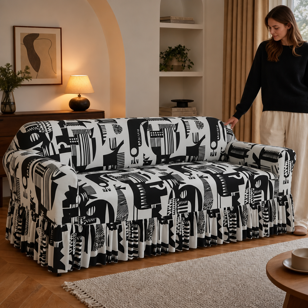 Hemvale – Ruffled Hem Stretch Sofa Cover
