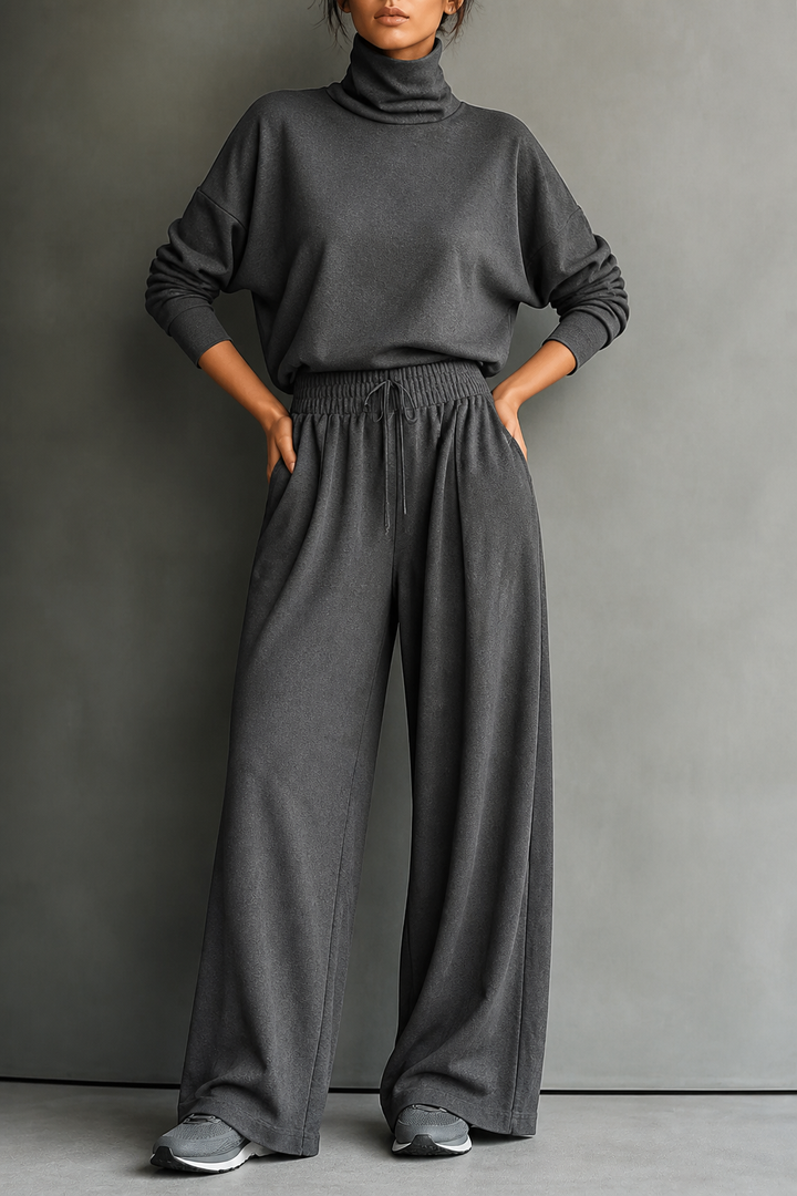 Wearbella – Turtleneck Top And Wide-Leg Pants Set