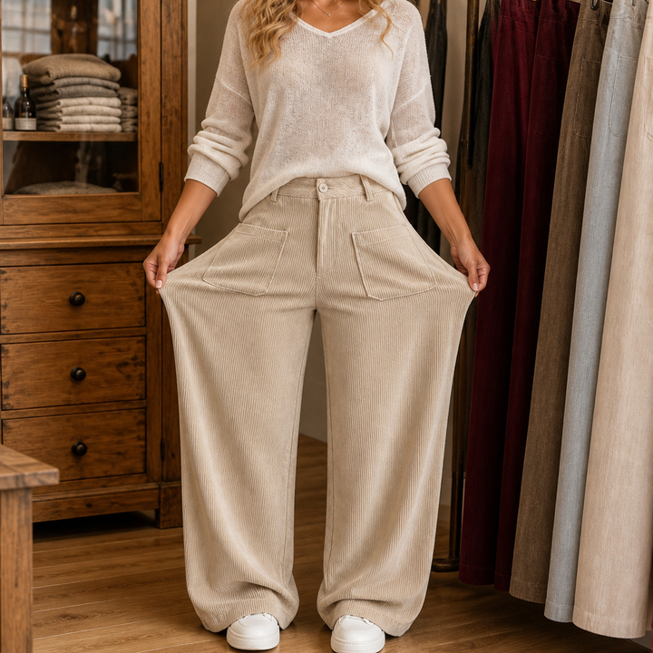 Lunetta Pants – High-Waisted Stretch-Waist Wide-Leg Trousers