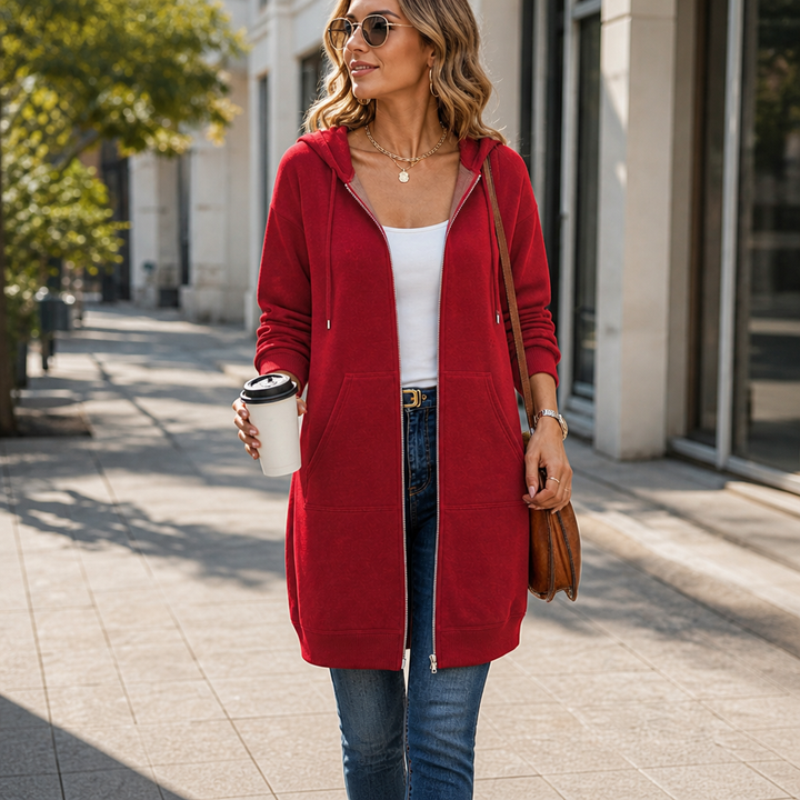 Coziluxe – Zip-Front Hooded Mid-Length Knit Cardigan