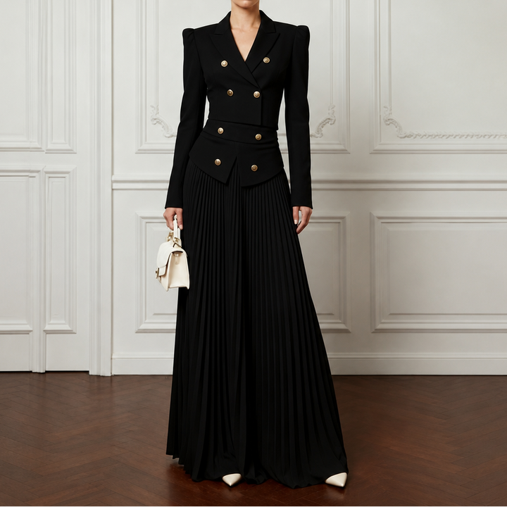 Poiseform – Cropped Padded Blazer And Pleated Midi Skirt Set