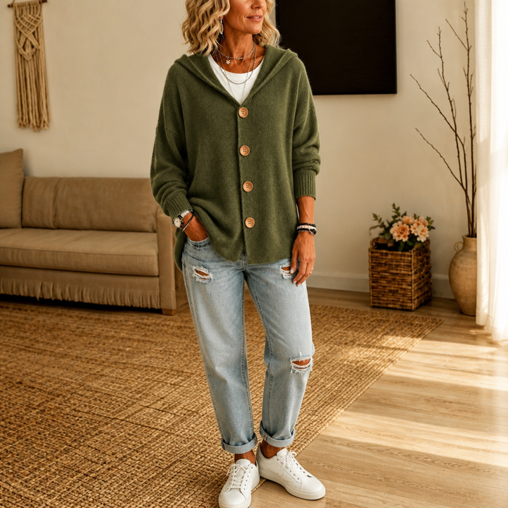 Wearbella – Hooded Waffle-Knit Button-Front Cardigan