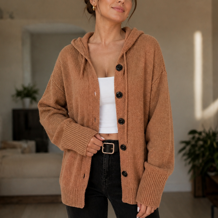 Wearbella – Drawstring Hood Oversized Knit Cardigan