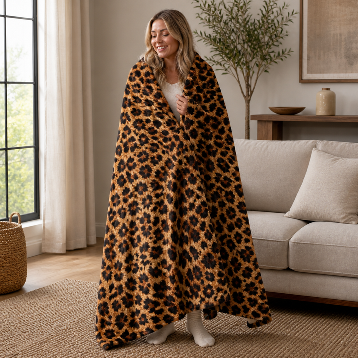 Purrfecto – Leopard Print Polyester Throw Blanket