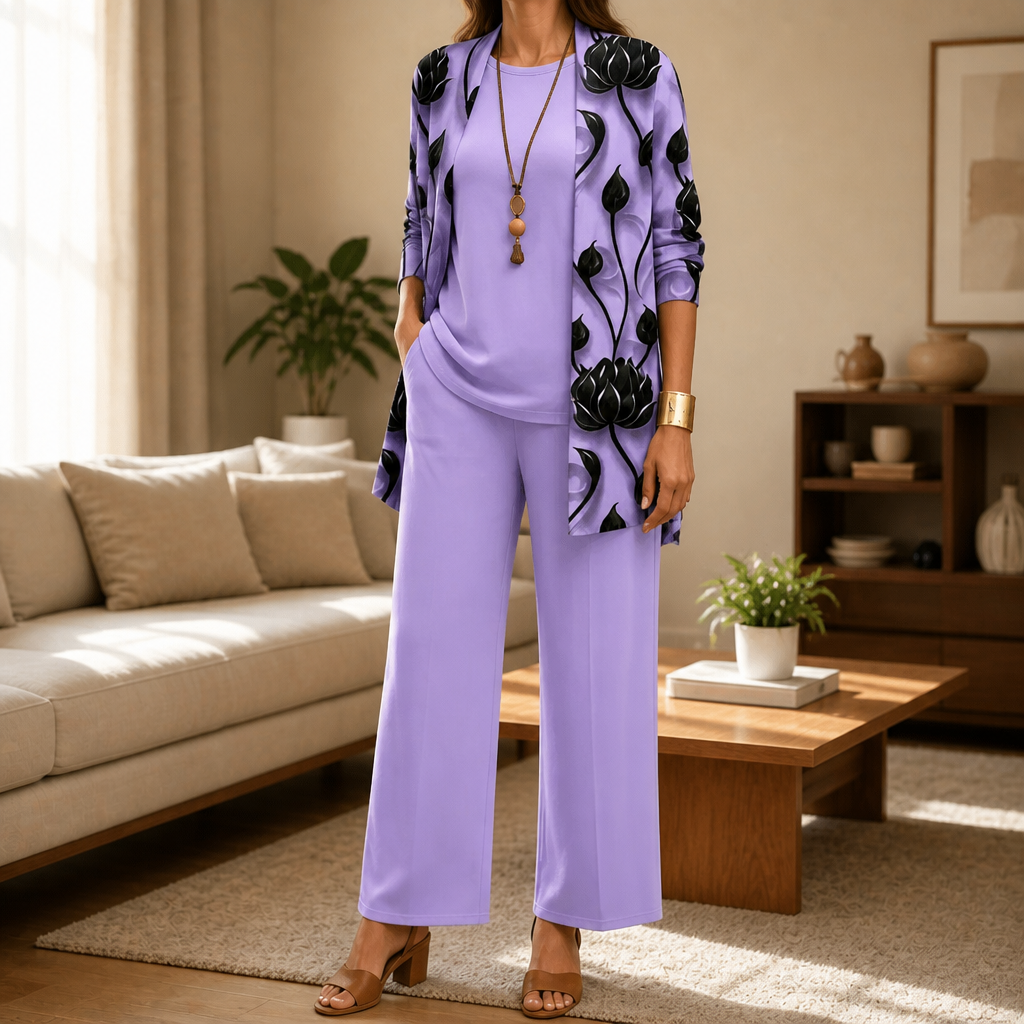 Vestrella – Printed Three-Piece Wide-Leg Set