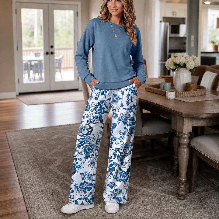 Wearbella – Crewneck Sweatshirt And Wide-Leg Pants Set
