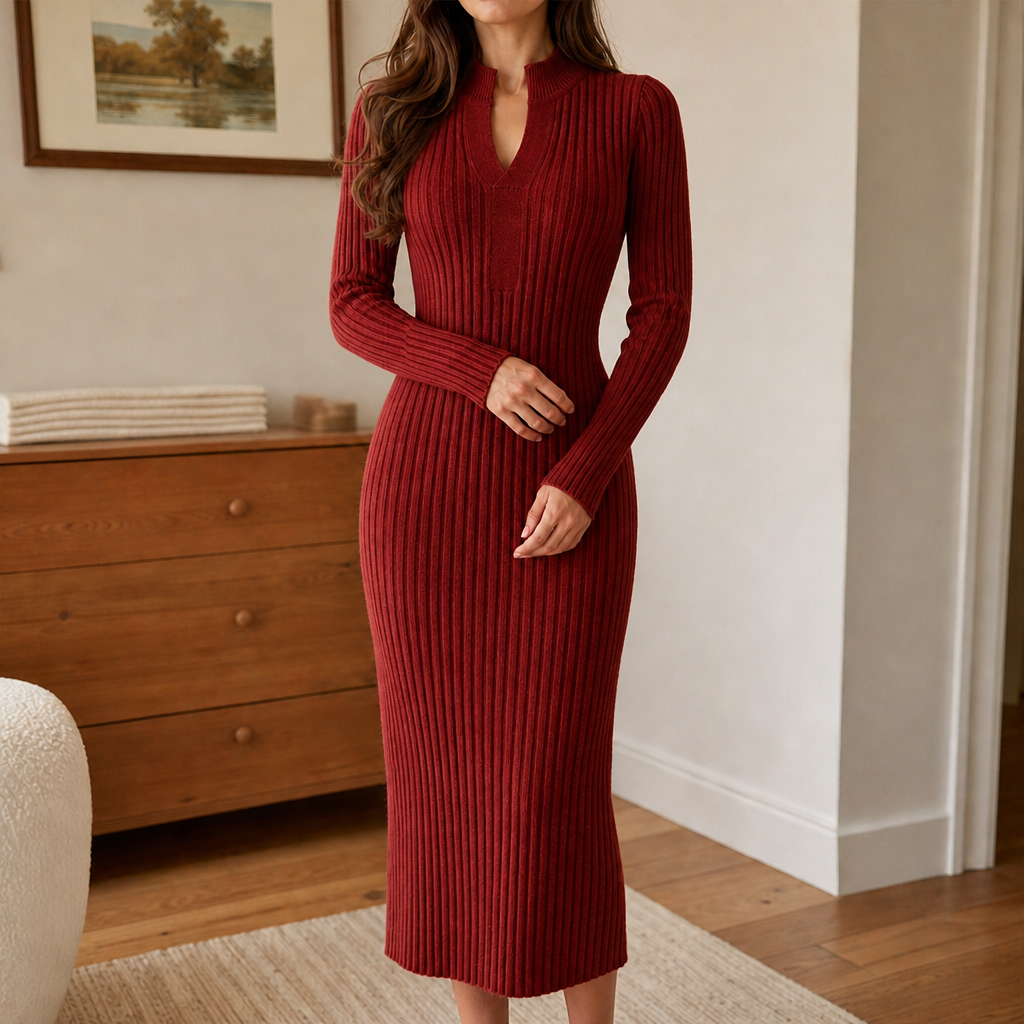 Marjorie Merino – Deep Ribbed Cinched-Waist Dress