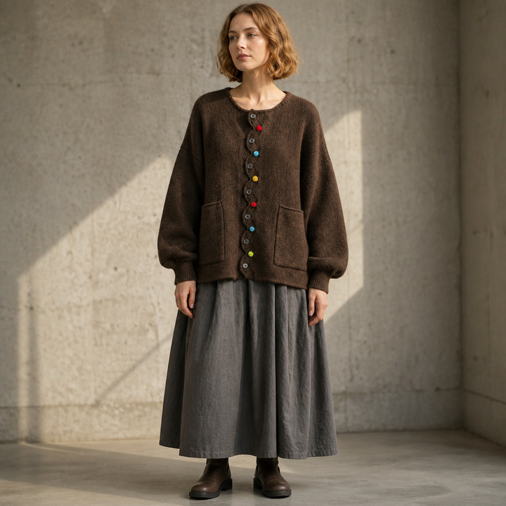 Wavelyn – Wavy Placket Lantern Sleeve Cardigan