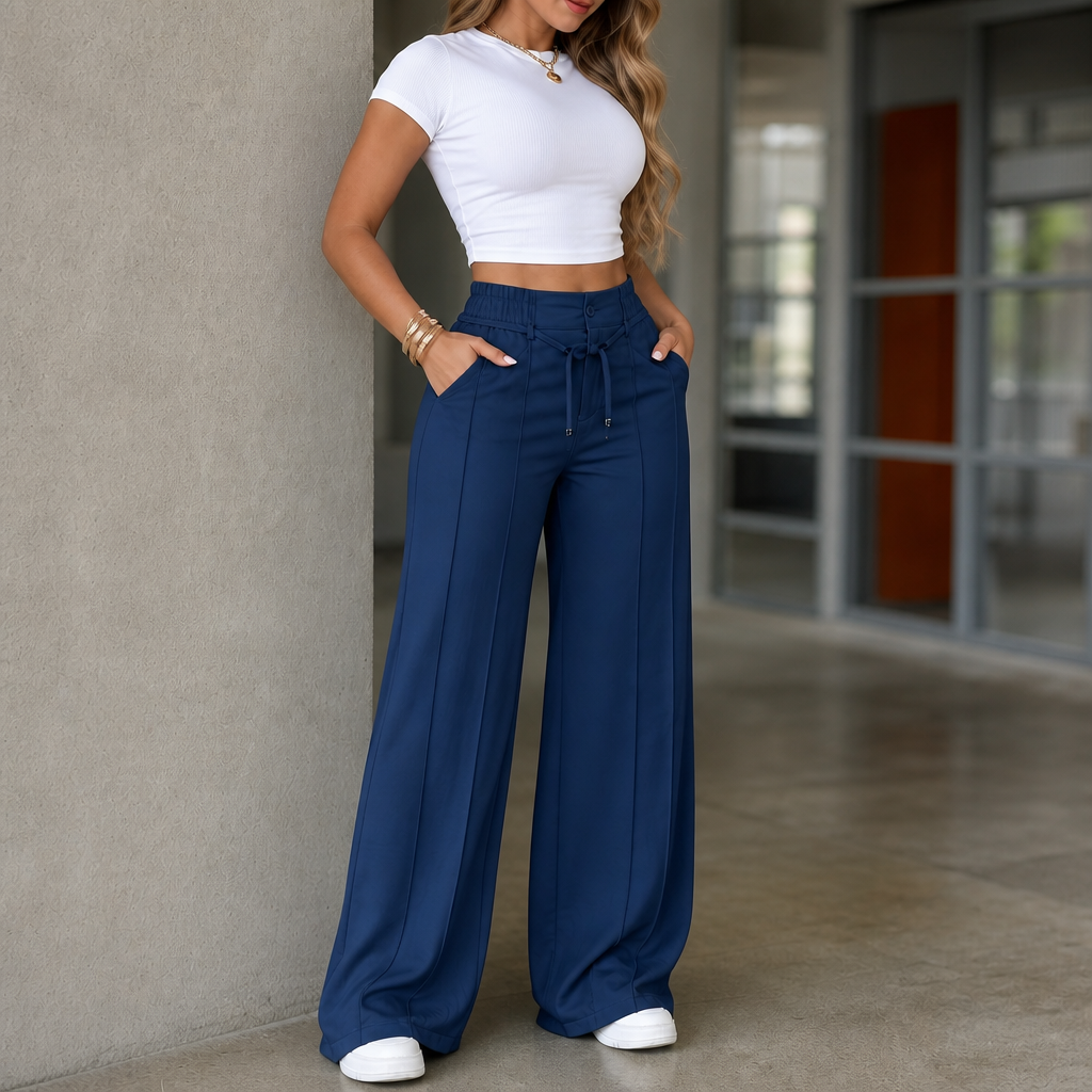 Trouserie – Drawstring Wide-Leg Trousers With Elastic Back