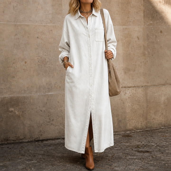 Wearlyn – Oversized Button-Front Denim Look Shirt Dress