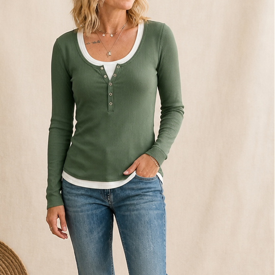 Layerlynn – Layered Ribbed Henley Top