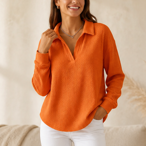Waffelyn – Waffle-Knit Collared Oversized Pullover