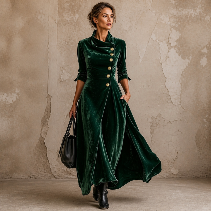 Veloura – Cowl Neck Velvet-Look Maxi Dress