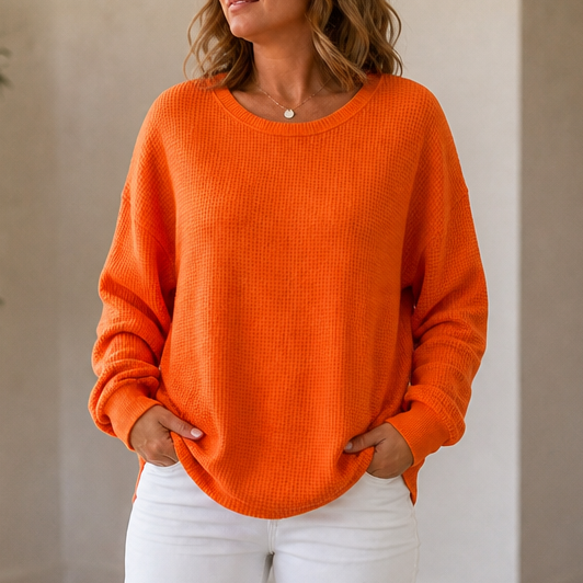 Wafflemoore – Waffle-Knit Relaxed Pullover Sweatshirt