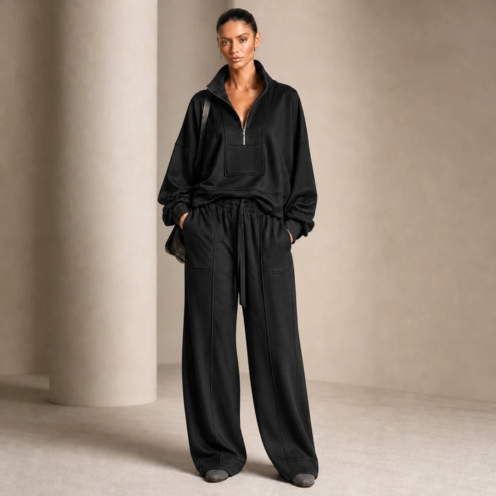 Veluna – Air-Layer Half-Zip Top And Wide-Leg Pants Set