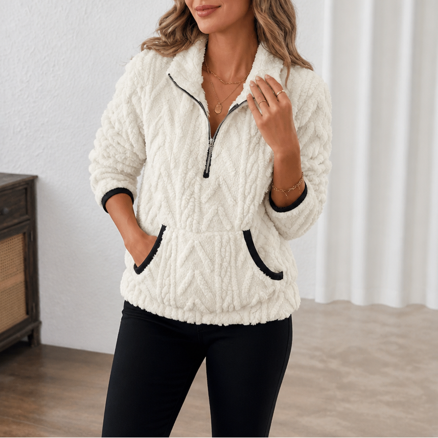 Lunelle – Plush Half-Zip Fleece Pullover With Kangaroo Pocket