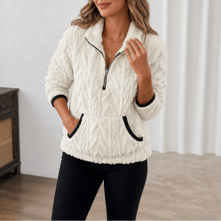 Lunelle – Plush Half-Zip Fleece Pullover With Kangaroo Pocket