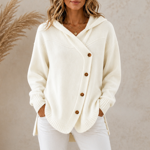Lunette Wrap – Asymmetric Diagonal Hooded Knit Cardigan