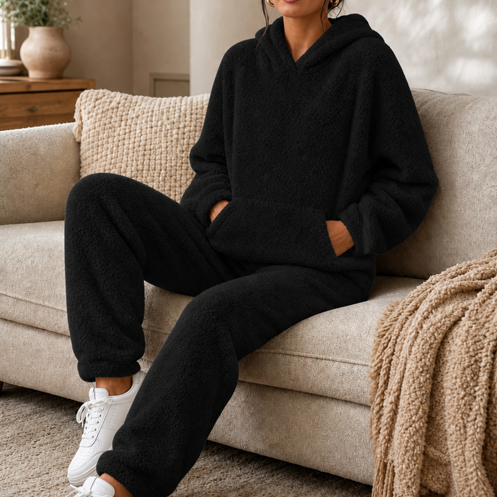 Cozy Haven – Plush Fleece Hooded Top And Jogger Pants Set