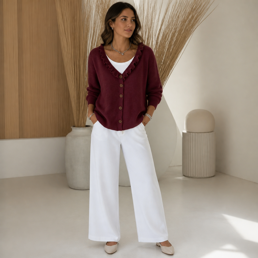 Wearbella – Ruffle Collar Stretch-Knit Cardigan