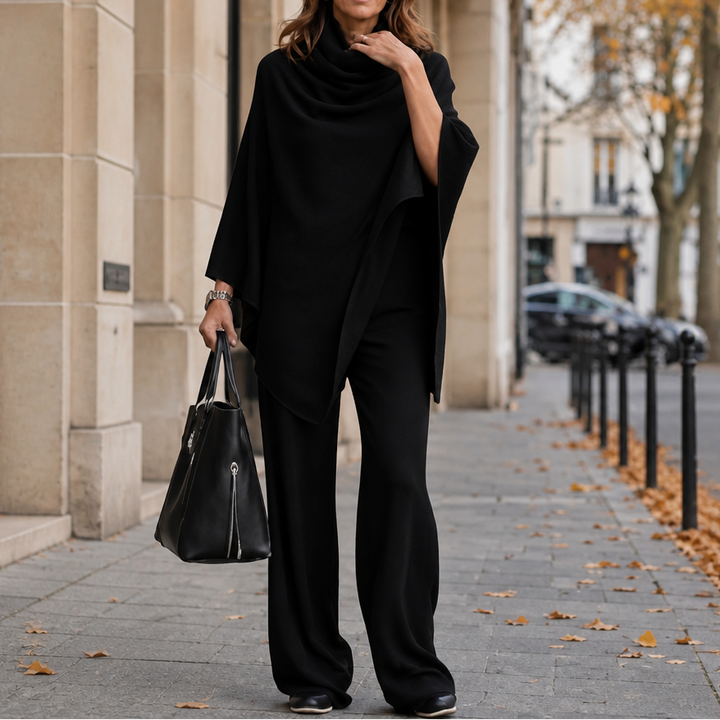 Draperie – Cowl-Neck Cape Top And Wide-Leg Trousers Set