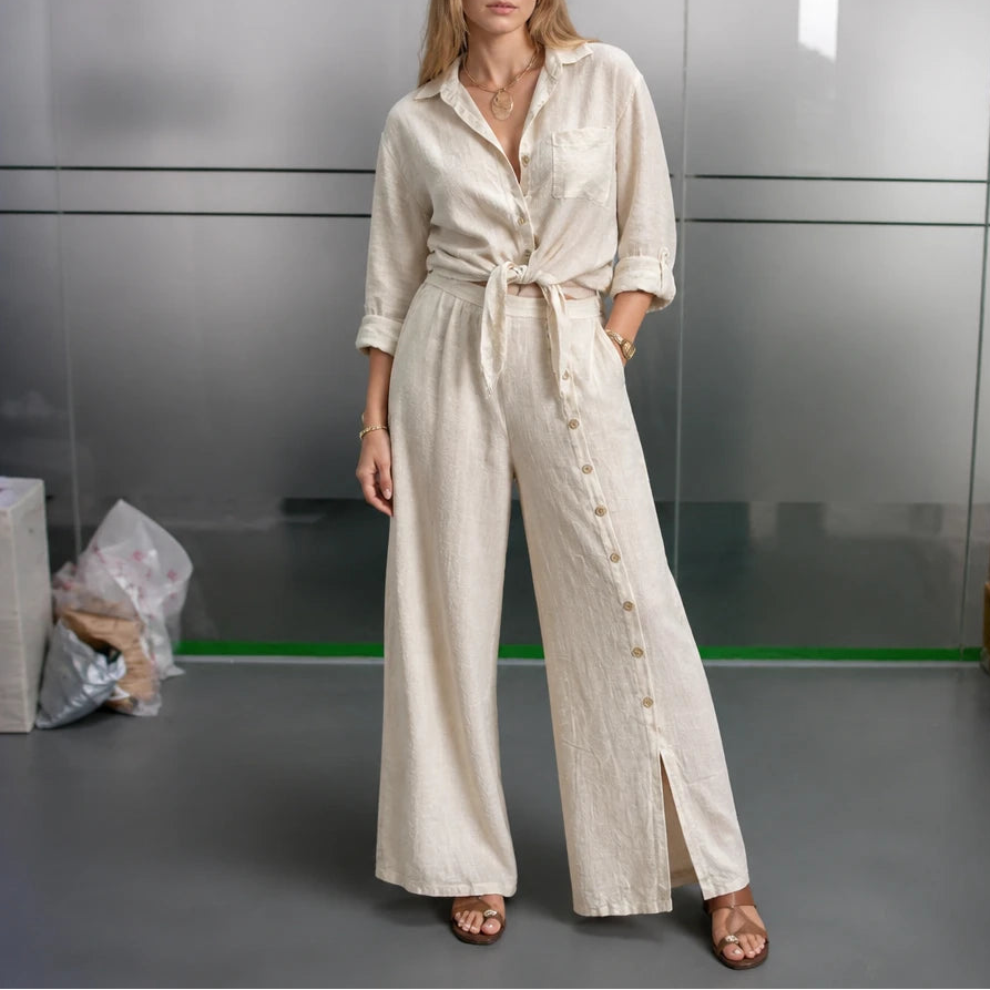 Linenova – Oversized Cotton-Linen Shirt And Wide-Leg Pants Set