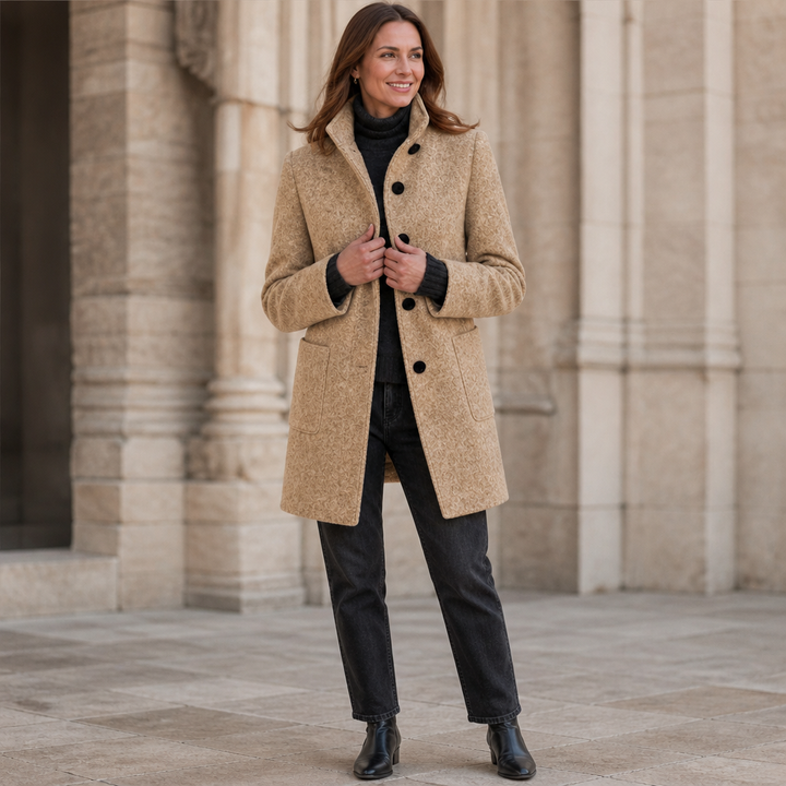 Standelle – Button-Front Stand Collar Fall Coat