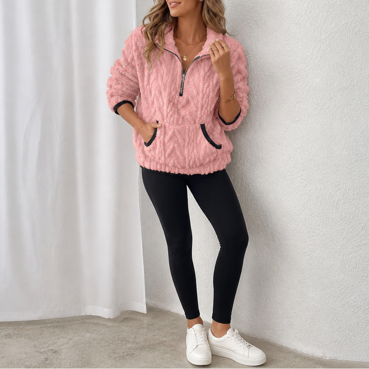Plushly – Fuzzy Half-Zip Kangaroo Pocket Pullover