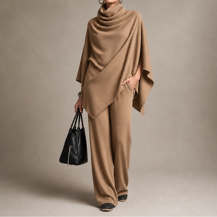 Draveny – Draped Cowl-Neck Top And Trouser Set