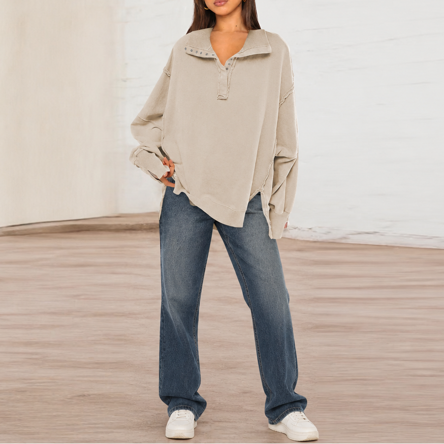Lunecasa – Raw-Edge Split-Cuff Oversized Pullover