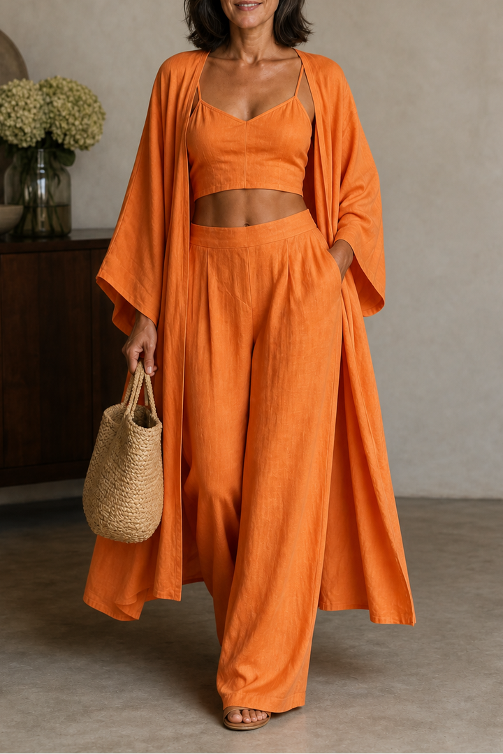 Mornday – Cotton-Linen Cardigan, Cami And Wide-Leg Pants Set