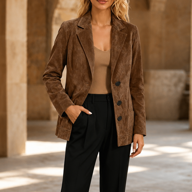 Suedelle – Faux Suede Notch Collar Blazer