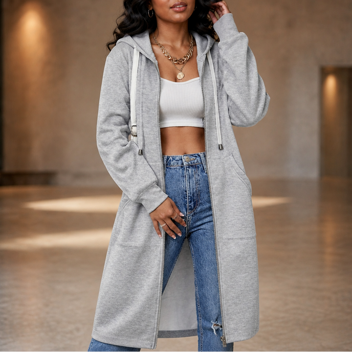 Cozyline – Fleece-Lined Tunic-Length Zip-Up Hoodie