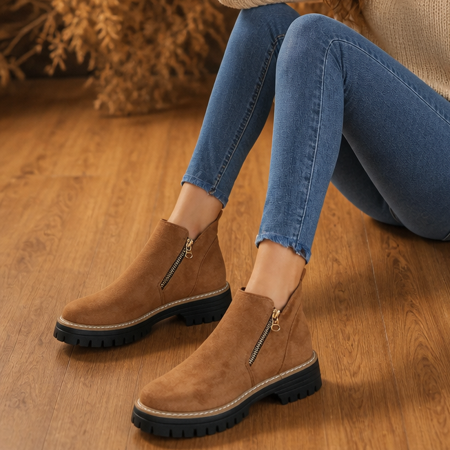 Stridewell – Square-Heel Zip-Up Ankle Boots