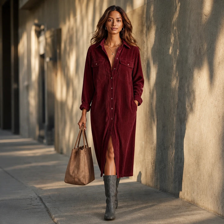 Fallora – Button-Front Fall Shirt Dress